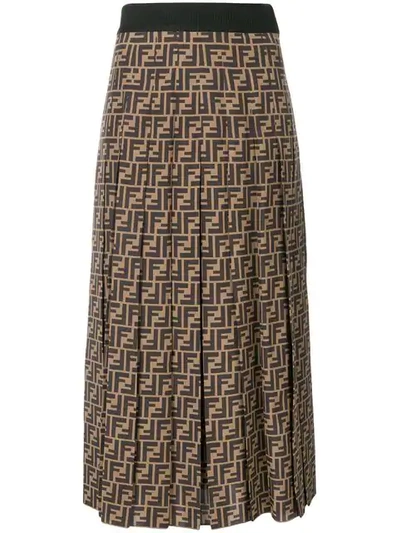 Fendi Pleated Silk-jacquard Midi Skirt In Black