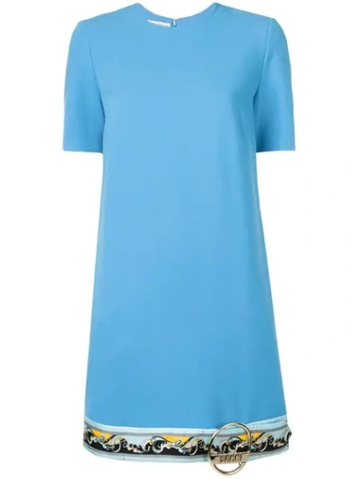 Emilio Pucci Buckle Hem Border Print Shift Dress In Light Blue