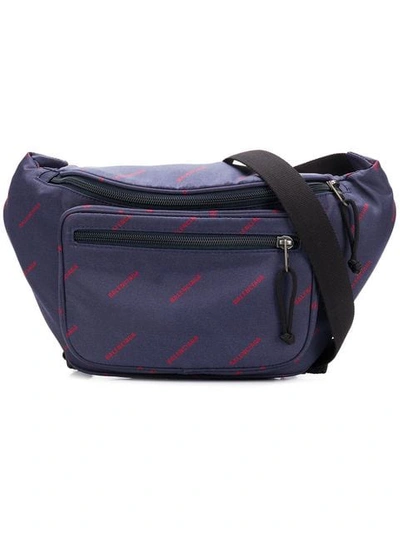 Balenciaga Logo Print Explorer Belt Bag In Blue Red