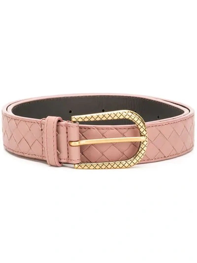 Bottega Veneta Intrecciato Weave Belt In Pink
