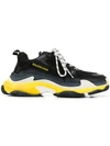 Balenciaga Men's Triple S Mesh & Leather Sneakers, Black/yellow In Black