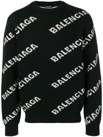 Balenciaga Black & White All Over Logo Jumper