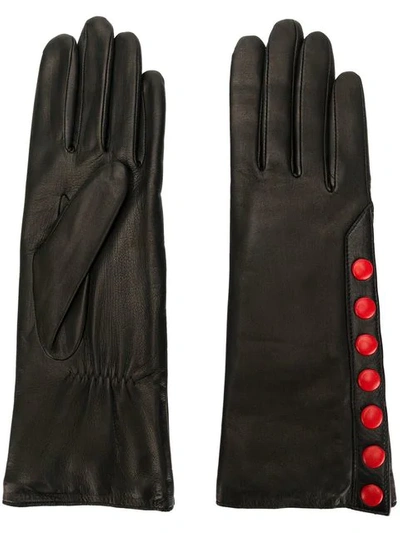 Agnelle Colour Pop Button Lambskin Leather Gloves In Black