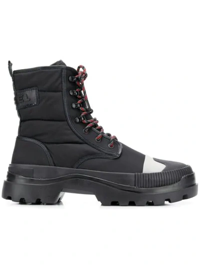 Diesel Hybrid Lace-up Boots With Lug Sole In Black