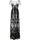 MARCHESA NOTTE LONG EMBROIDERED DRESS