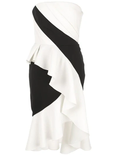 Marchesa Notte Colorblocked Strapless High-low Cocktail Dress In Black/white
