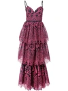 Marchesa Notte Floral Embroidered Tiered Gown In Blue ,pink