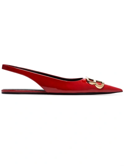 Balenciaga Knife Logo-embellished Patent-leather Point-toe Flats In Red