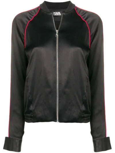 Karl Lagerfeld Karl Signature Satin Bomber In Black