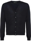 Prada Long-sleeved Button-front Wool Cardigan In Black