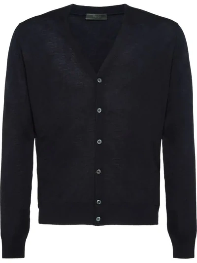 Prada Long-sleeved Button-front Wool Cardigan In Black