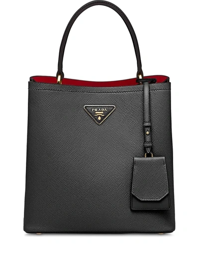 Prada Double Saffiano Leather Tote In Black