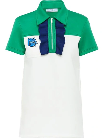 Prada Ruched Detail Polo Shirt In Green