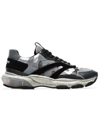 Valentino Garavani Grey Bounce Camo Print Leather Sneakers In Silver