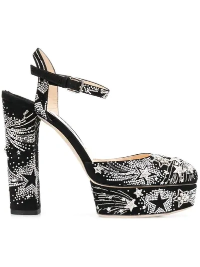 Jimmy Choo Maple 125 Black Suede Platform Pumps With Supernova Crystals