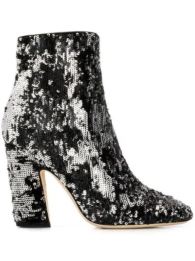 Jimmy Choo Mirren 100 Stiefeletten Aus Gewebe Mit Doppelseitigen Pailletten In Schwarz Und Silber In Black/ Silver