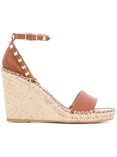 Valentino Garavani Rockstud Double Wedge Sandals In Brown