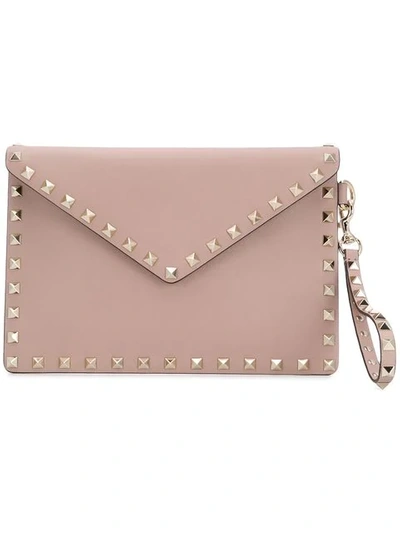 Valentino Garavani Rockstud Leather Clutch Bag In Neutrals