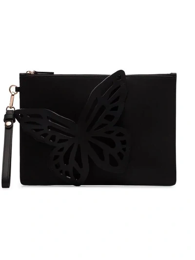 Sophia Webster Flossy Butterfly Leather Pochette Clutch Bag In Black