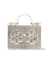 OKHTEIN OKHTEIN SILVER PALMETTE MINAUDIÈRE EMBOSSED METAL AND LEATHER CROSS BODY BAG