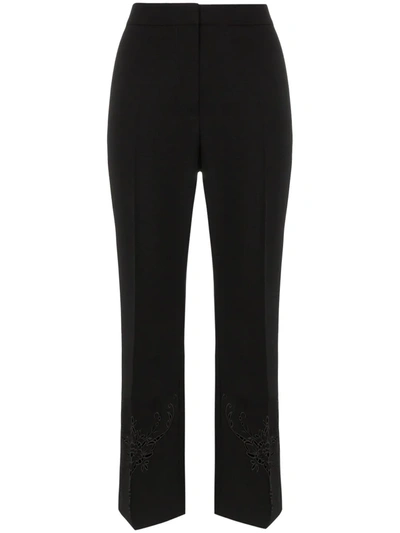 Stella Mccartney Embroidered Kick Flare Wool Trousers In 1000 Black