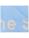Acne Studios Toronto Logo-intarsia Wool-blend Scarf In Blue