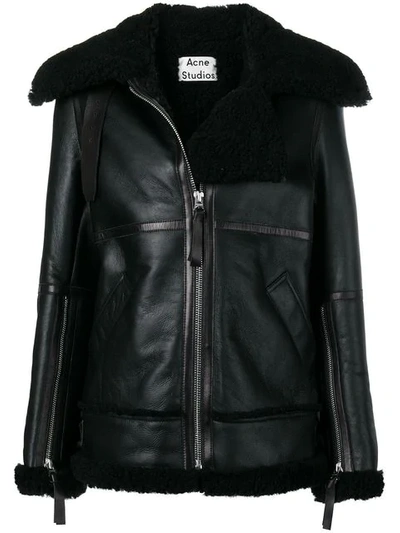 Acne Studios Shearling And Leather Jacket In Black