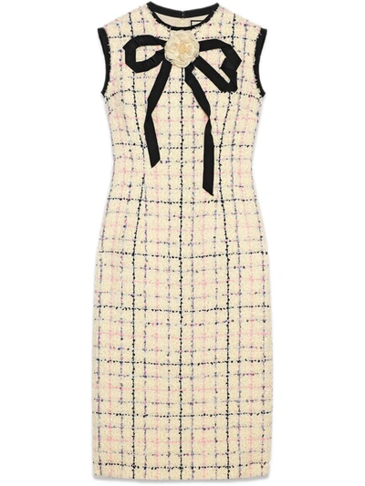Gucci Grosgrain-trimmed Checked Tweed Dress In Multicolor