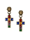 GUCCI GUCCI EARRINGS WITH CROSS PENDANT AND LION - GOLD