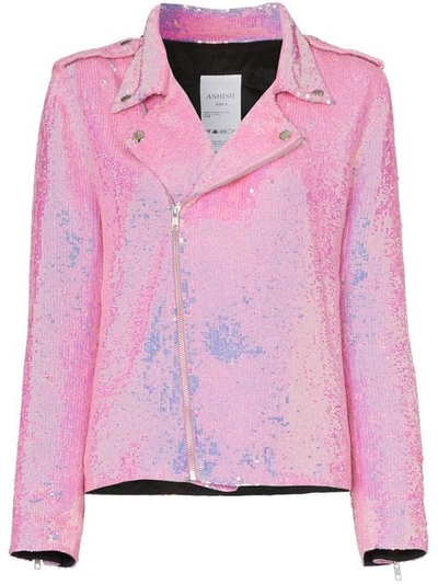 Ashish X Browns Hot As Hell Sequin Biker Jacket In Pink