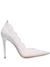 GIANVITO ROSSI WHITE 105 LACE DETAIL LEATHER PUMPS