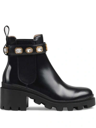 Gucci Trip Embellished Leather Chelsea Boots In Black