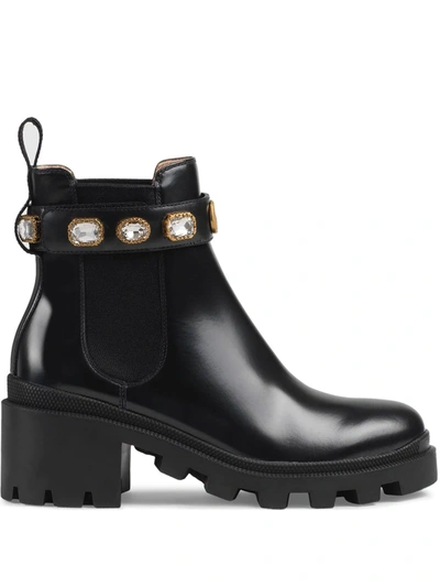 Gucci Trip Embellished Leather Chelsea Boots In Nero