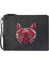 GUCCI GG SUPREME POUCH WITH WOLF