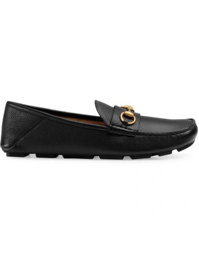 Gucci Noel Leather Horsebit Driver Loafers In Black