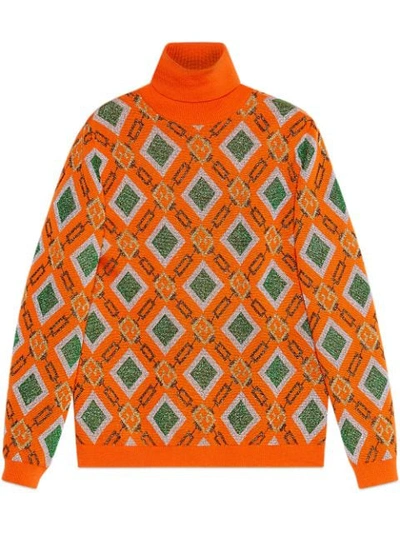 Gucci Metallic Logo-jacquard Wool-blend Sweater In Orange
