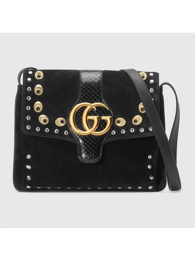 Gucci Arli Medium Suede Shoulder Bag In Black