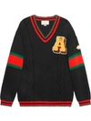 GUCCI CABLE KNIT SWEATER WITH PATCHES