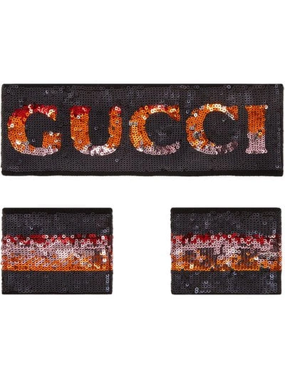 Gucci Logo亮片发带与护腕手套 - 黑色 In Black