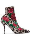 DOLCE & GABBANA LEOPARD ROSE PRINT BOOTS