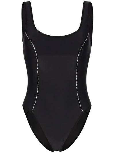 Versace Logo Detail Maillot Swimsuit In Black
