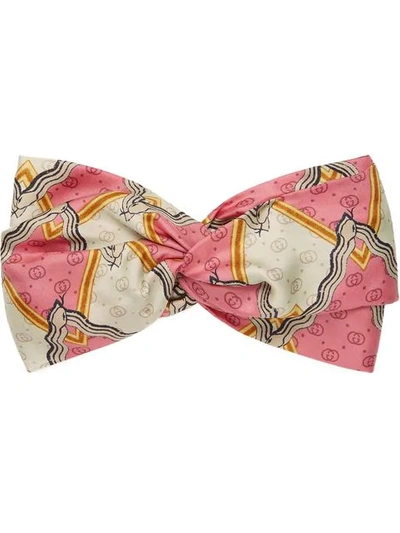 Gucci Silk Headband With Snake Rhombus Print In Pink