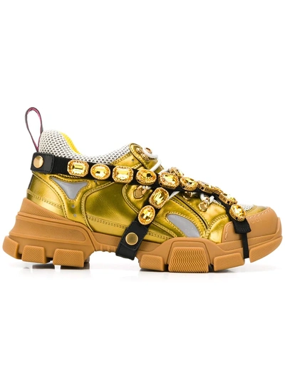 Gucci Flashtrek Crystal-embellished Low-top Trainers In Gold