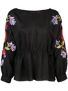 JOSIE NATORI BLUSE MIT BLUMENSTICKEREI