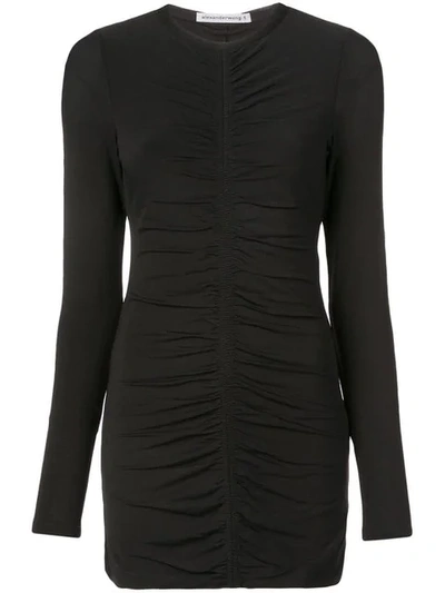 Alexander Wang T Crepe Jersey Long-sleeve Dress With Ruching In 001 Black