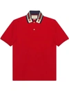GUCCI GUCCI WEB AND FELINE HEAD POLO SHIRT - RED