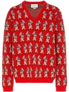 GUCCI WOOL PIG PRINT V-NECK SWEATER