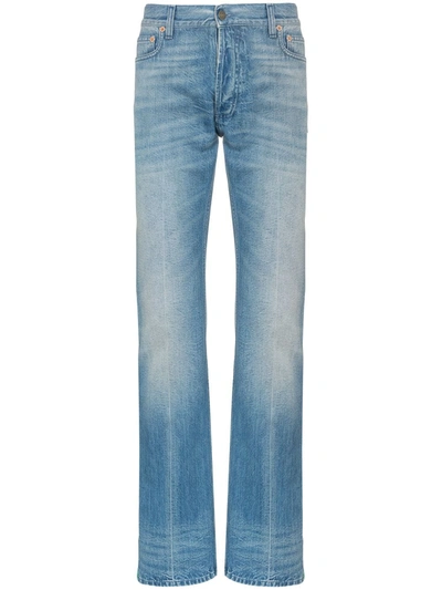 Gucci Web Trim Embellished Straight Jeans In Blue