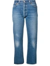 Re/done Stove Pipe Denim Cropped Jeans In Blue