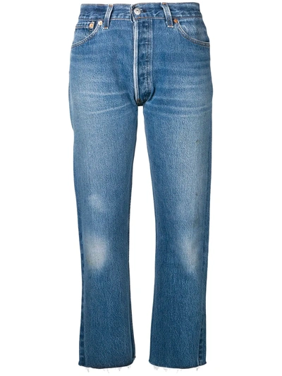 Re/done Stove Pipe Denim Cropped Jeans In Blue